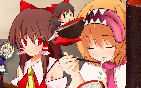 Suika Ibuki Marisa Kirisame Alice Margatroid Reimu Hakurei Anime Touhou HD Desktop Wallpaper | Background Image