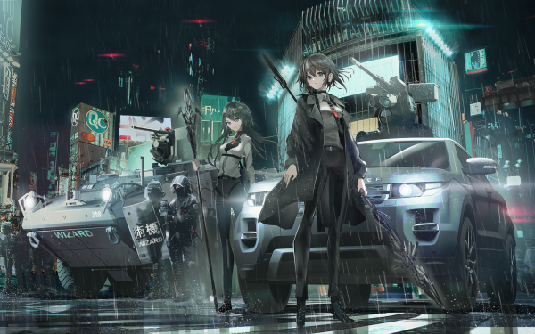 Anime Girl Police Rain HD Wallpaper | Background Image