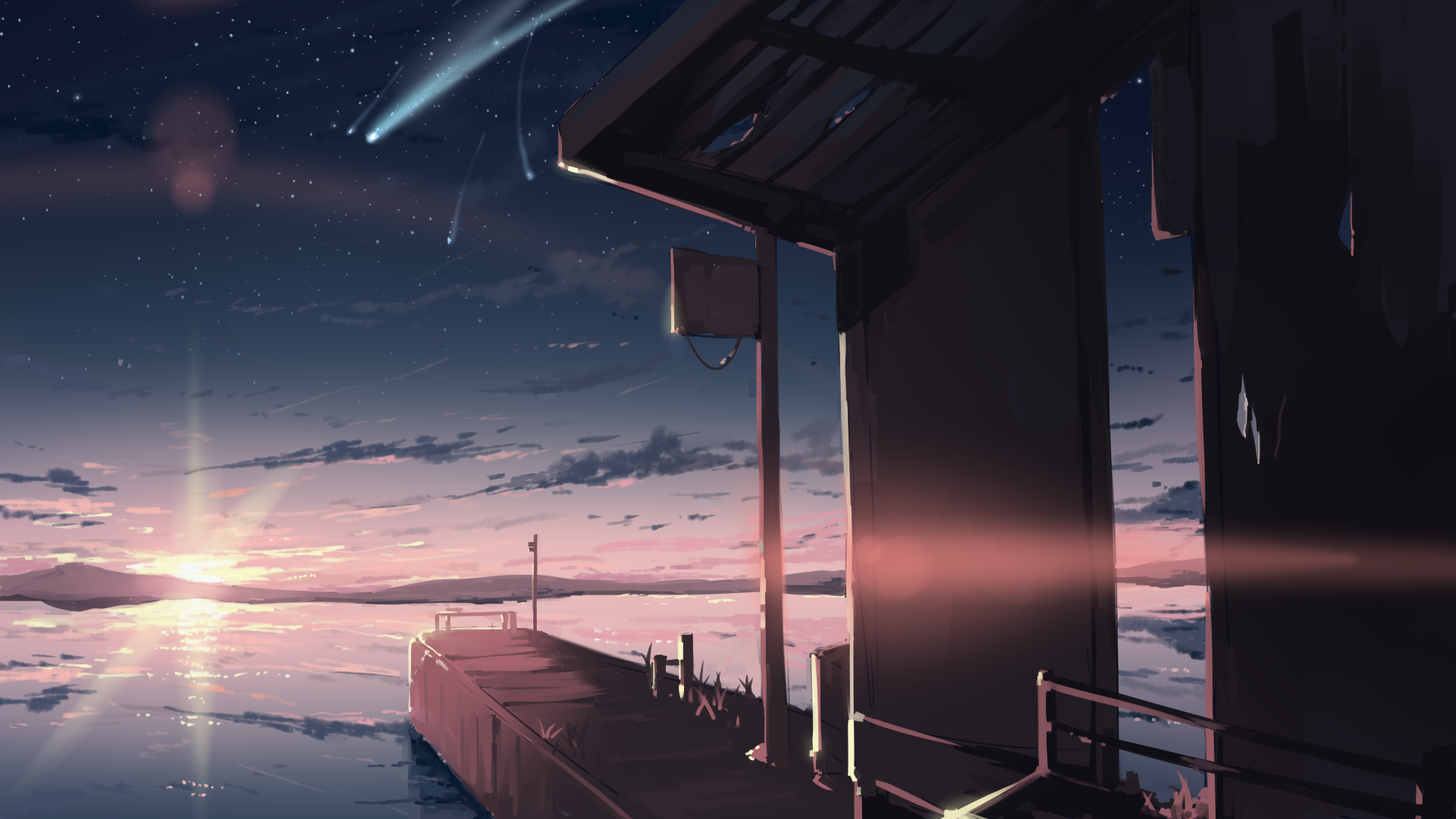 Download Starry Sky Shooting Star Sunrise Anime Sky HD Wallpaper by