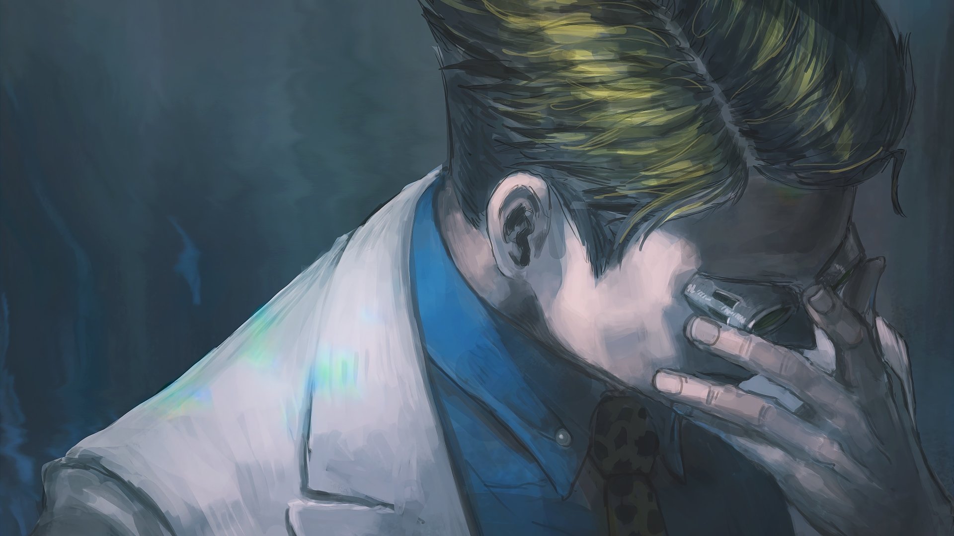 HD desktop wallpaper of Kento Nanami from Jujutsu Kaisen, depicted in stylish attire with a contemplative pose.