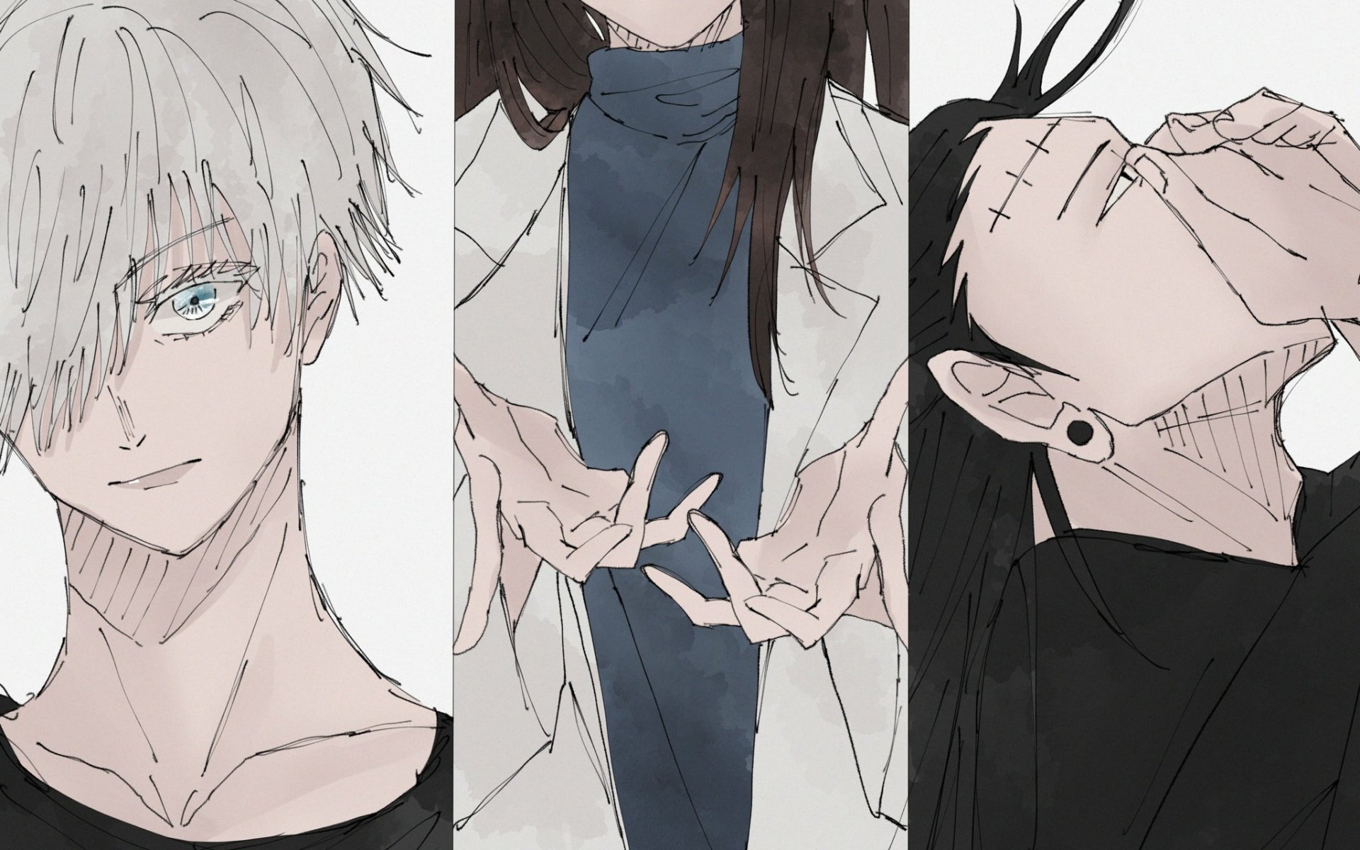 Download Blue Eyes White Hair Black Hair Brown Hair Shoko Ieiri Suguru Geto Satoru Gojo Anime Jujutsu Kaisen Gojo & Geto HD Wallpaper by muiii