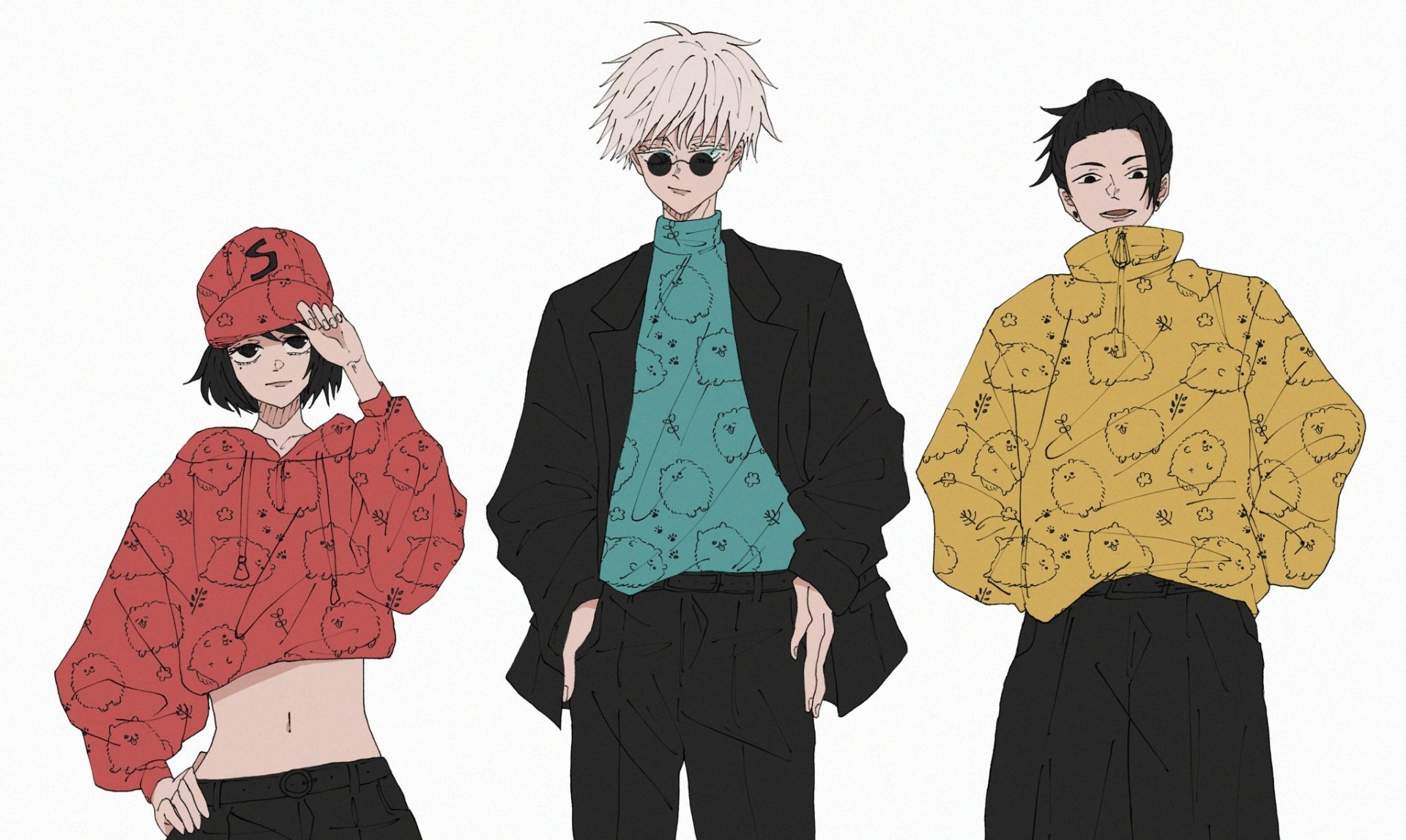 Download Glasses Blue Eyes White Hair Black Hair Shoko Ieiri Suguru Geto Satoru Gojo Anime Jujutsu Kaisen Gojo & Geto HD Wallpaper by muiii