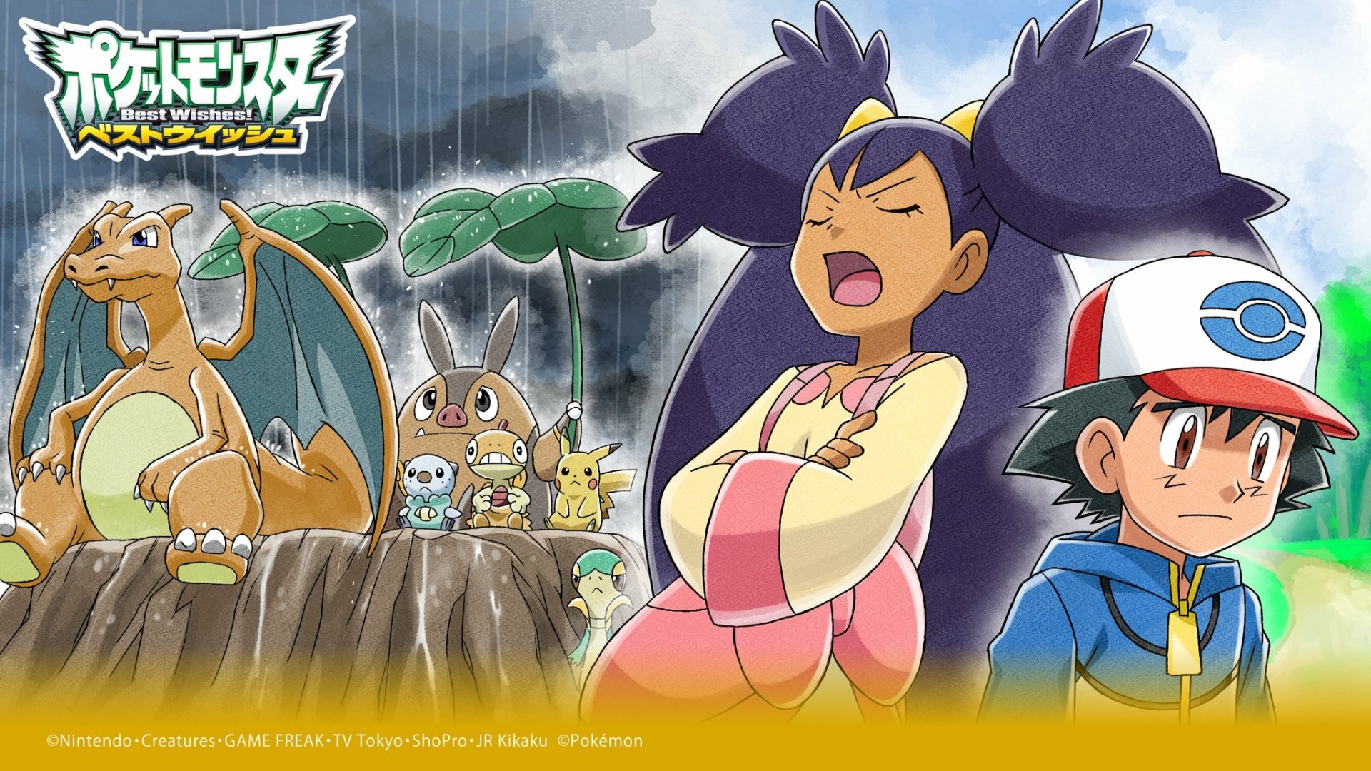 Download Snivy (Pokemon) Oshawott (Pokémon) Pikachu Charizard (Pokémon) Iris (Pokémon) Ash Ketchum Anime Pokemon HD Wallpaper