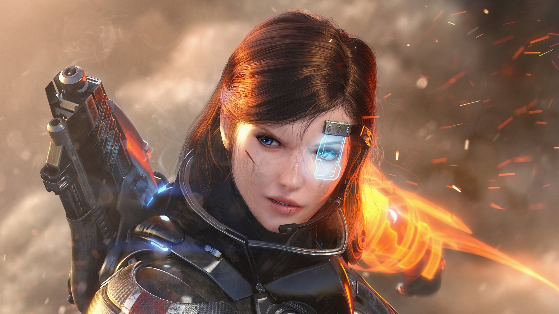Download Red Hair Weapon Blue Eyes Woman Warrior Sci Fi 4k Ultra HD ...