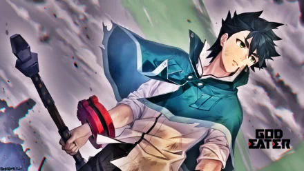 HD PC desktop wallpaper featuring Utsugi Lenka from the anime God Eater, wielding a weapon with a determined expression against a dynamic background.