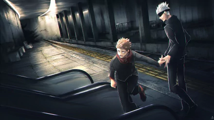 blindfold school uniform white hair Yuji Itadori Satoru Gojo Anime Jujutsu Kaisen HD Desktop Wallpaper | Background Image