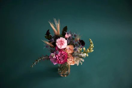 Vivid Floral Arrangement On Dark Teal