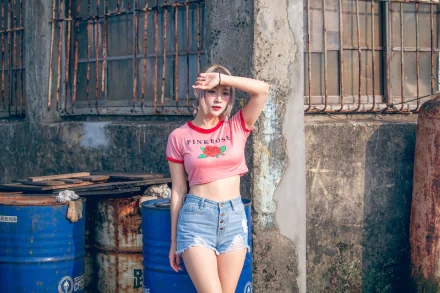 blonde shorts model woman asian HD Desktop Wallpaper | Background Image
