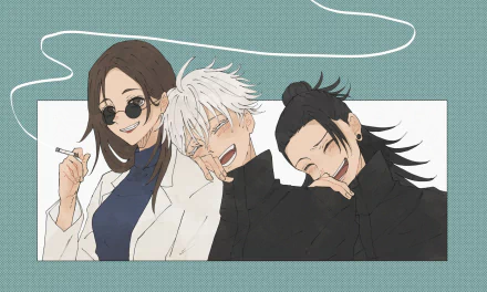 glasses school uniform brown eyes white hair black hair brown hair Shoko Ieiri Suguru Geto Satoru Gojo Anime Jujutsu Kaisen Gojo & Geto HD Desktop Wallpaper | Background Image