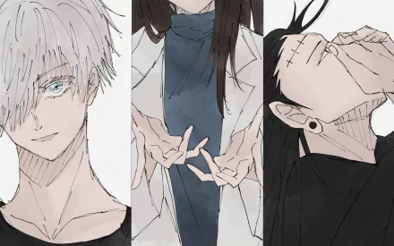 blue eyes white hair black hair brown hair Shoko Ieiri Suguru Geto Satoru Gojo Anime Jujutsu Kaisen Gojo & Geto HD Desktop Wallpaper | Background Image
