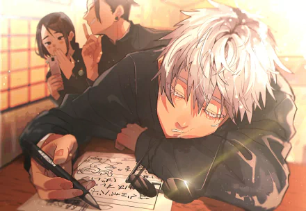 glasses school uniform white hair Shoko Ieiri Suguru Geto Satoru Gojo Anime Jujutsu Kaisen Gojo & Geto HD Desktop Wallpaper | Background Image