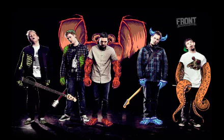 HD desktop wallpaper featuring members of A Day To Remember with artistic, colorful additions, creating a dynamic background.