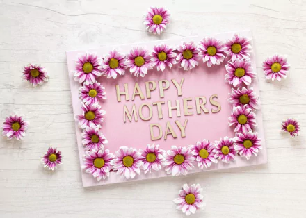  Happy Mothers Day Sign With Flowers