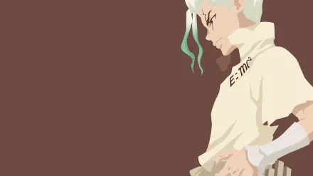 Minimalist 4K Ultra HD anime wallpaper featuring Senku Ishigami from Dr. Stone with clean lines and a muted brown background.