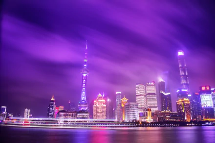 night skyline city Oriental Pearl Tower skyscraper man made Shanghai HD Desktop Wallpaper | Background Image