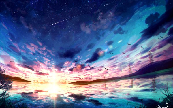 Anime Sky Starry Sky Sunset HD Wallpaper | Background Image