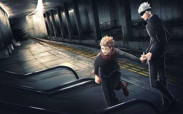 blindfold school uniform white hair Yuji Itadori Satoru Gojo Anime Jujutsu Kaisen HD Desktop Wallpaper | Background Image