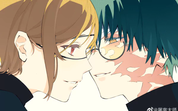 HD anime wallpaper featuring Maki Zenin with brown hair and glasses facing Nobara Kugisaki with green hair and brown eyes from Jujutsu Kaisen.