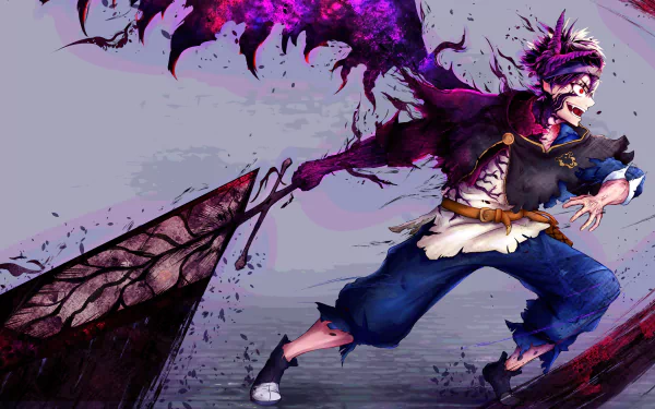 Asta from Black Clover takes center stage in this dynamic 4K Ultra HD desktop wallpaper, showcasing his intense battle spirit and unique abilities.