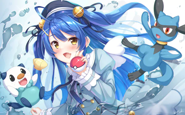 Oshawott (Pokémon) blue hair pokeball Riolu (Pokémon) Anime Pokemon HD Desktop Wallpaper | Background Image