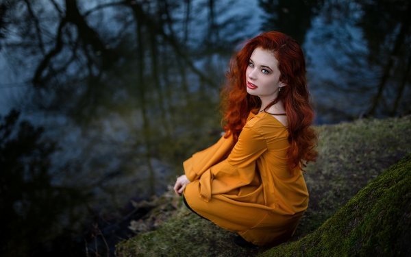 Women Model Long Hair Redhead Blue Eyes Lipstick HD Wallpaper | Background Image