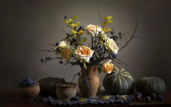 vase pumpkin bouquet flower photography still life HD Desktop Wallpaper | Background Image