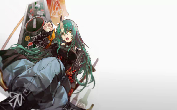yellow eyes long hair horns green hair Hoshiguma (Arknights) video game Arknights HD Desktop Wallpaper | Background Image