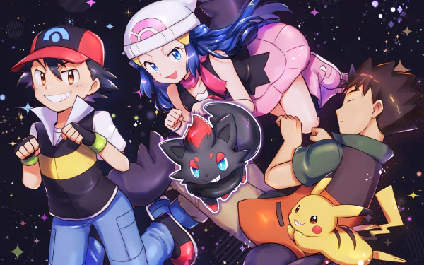 Dawn (Pokémon) Pikachu Pokemon Brock (Pokémon) Ash Ketchum Zorua (Pokémon) Anime Pokémon: Zoroark: Master of Illusions HD Desktop Wallpaper | Background Image