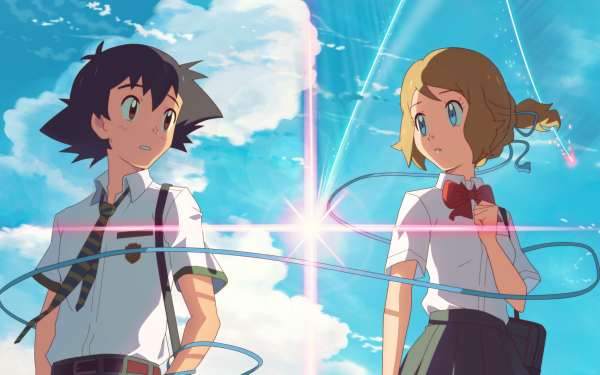 Anime Crossover Ash Ketchum Serena Uniform Pokémon Kimi No Na Wa. School Uniform HD Wallpaper | Background Image