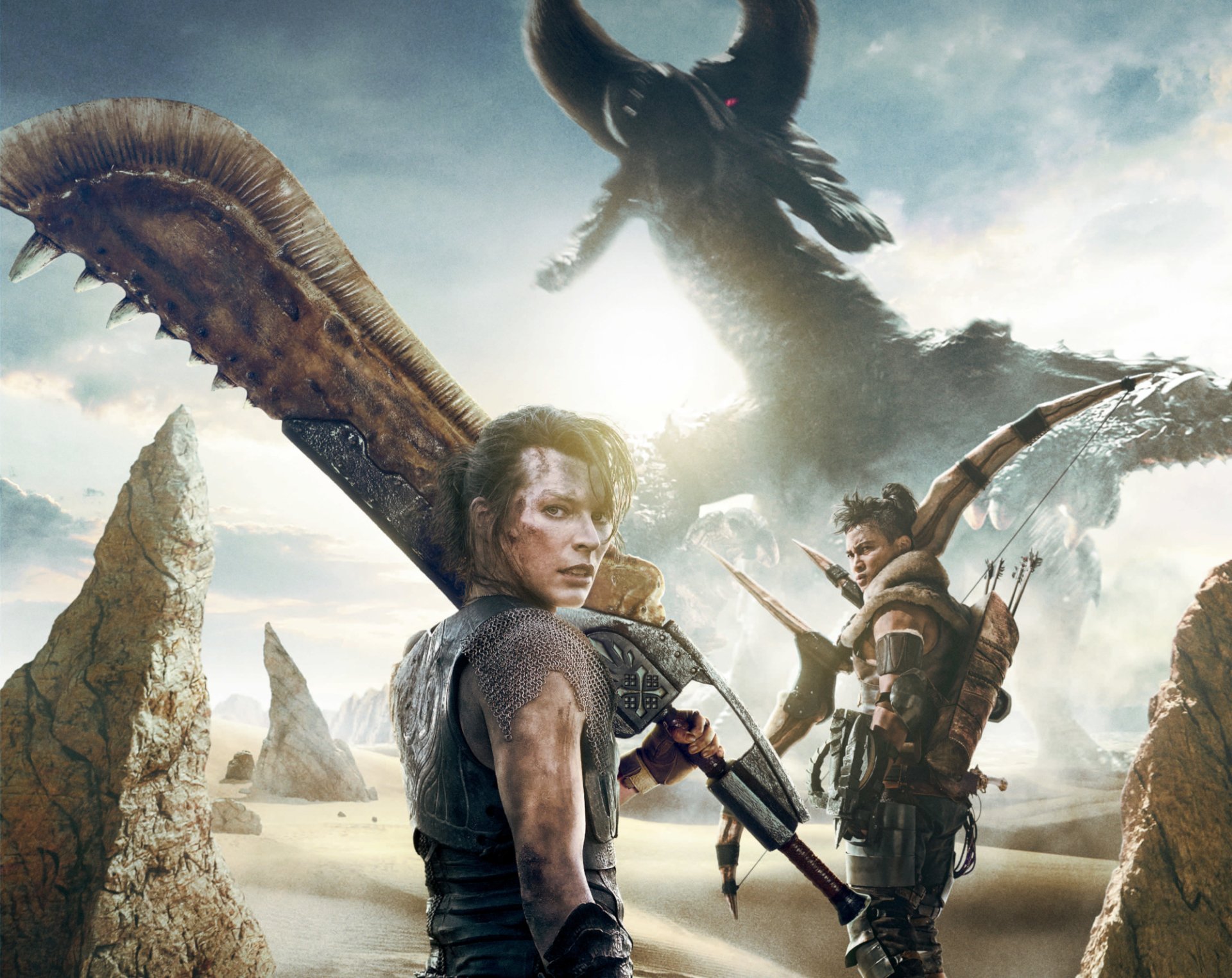 Download Black Diablos (Monter Hunter) Tony Jaa Artemis (Monster Hunter) Milla Jovovich Monster Hunter (Movie) HD Wallpaper