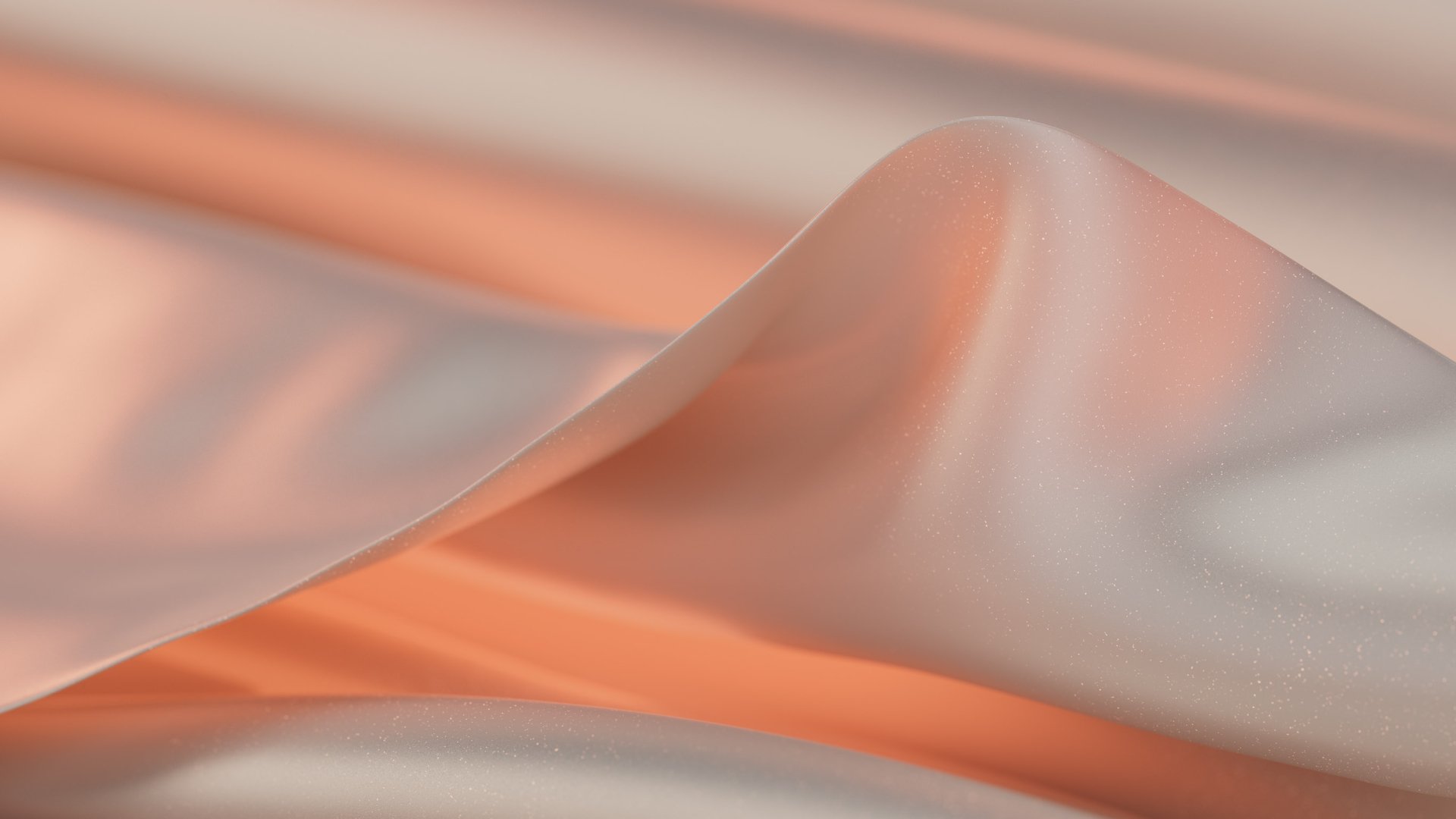 Windows 11 abstract liquid 2K Quad HD PC desktop wallpaper showing flowing peach and cream silk-like waves with soft glossy folds.