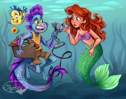 green eyes blue eyes red hair The Little Mermaid fish Luca (Movie) sea monster mermaid Flounder (The Little Mermaid) Ariel (The Little Mermaid) Alberto Scorfano movie crossover HD Desktop Wallpaper | Background Image