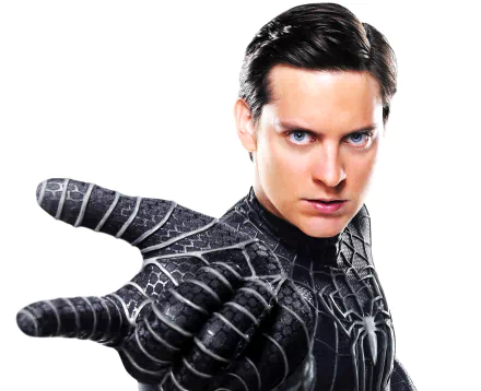 HD desktop wallpaper featuring Tobey Maguire as Peter Parker/Spider-Man from the movie Spider-Man 3, in a dynamic pose wearing the iconic black suit.