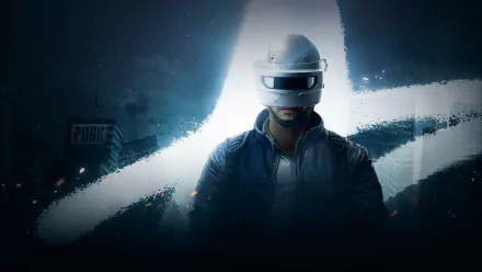 HD PUBG: NEW STATE desktop wallpaper featuring a character in combat gear with a glowing visor and game logo backdrop.