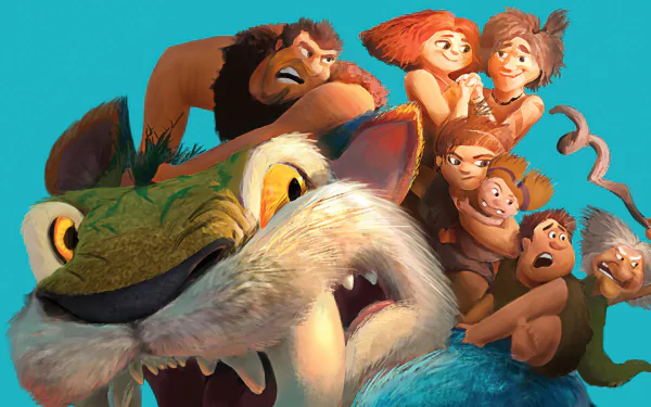 Gran (The Croods) Ugga (The Croods) Sandy (The Croods) Grug (The Croods) Thunk (The Croods) Guy (The Croods) Eep (The Croods) movie The Croods: A New Age HD Desktop Wallpaper | Background Image
