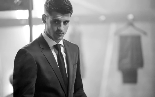 suit Black & White soccer Spanish Alvaro Morata Sports HD Desktop Wallpaper | Background Image