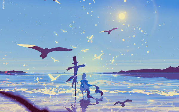 scarecrow bird Anime girl anime girl Anime Bird HD Desktop Wallpaper | Background Image