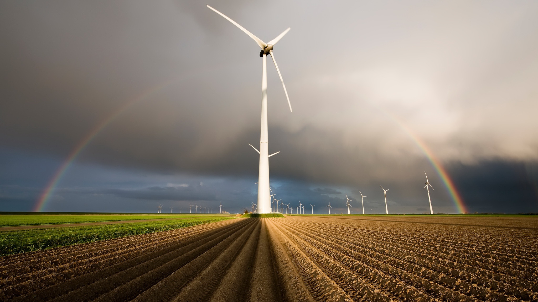 Download Rainbow Field Man Made Wind Turbine Hd Wallpaper 