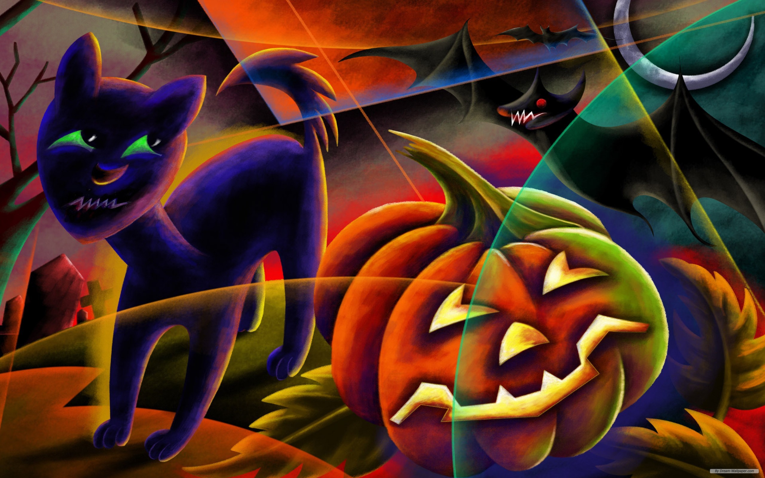 Halloween-themed desktop wallpaper featuring a peculiar cat.