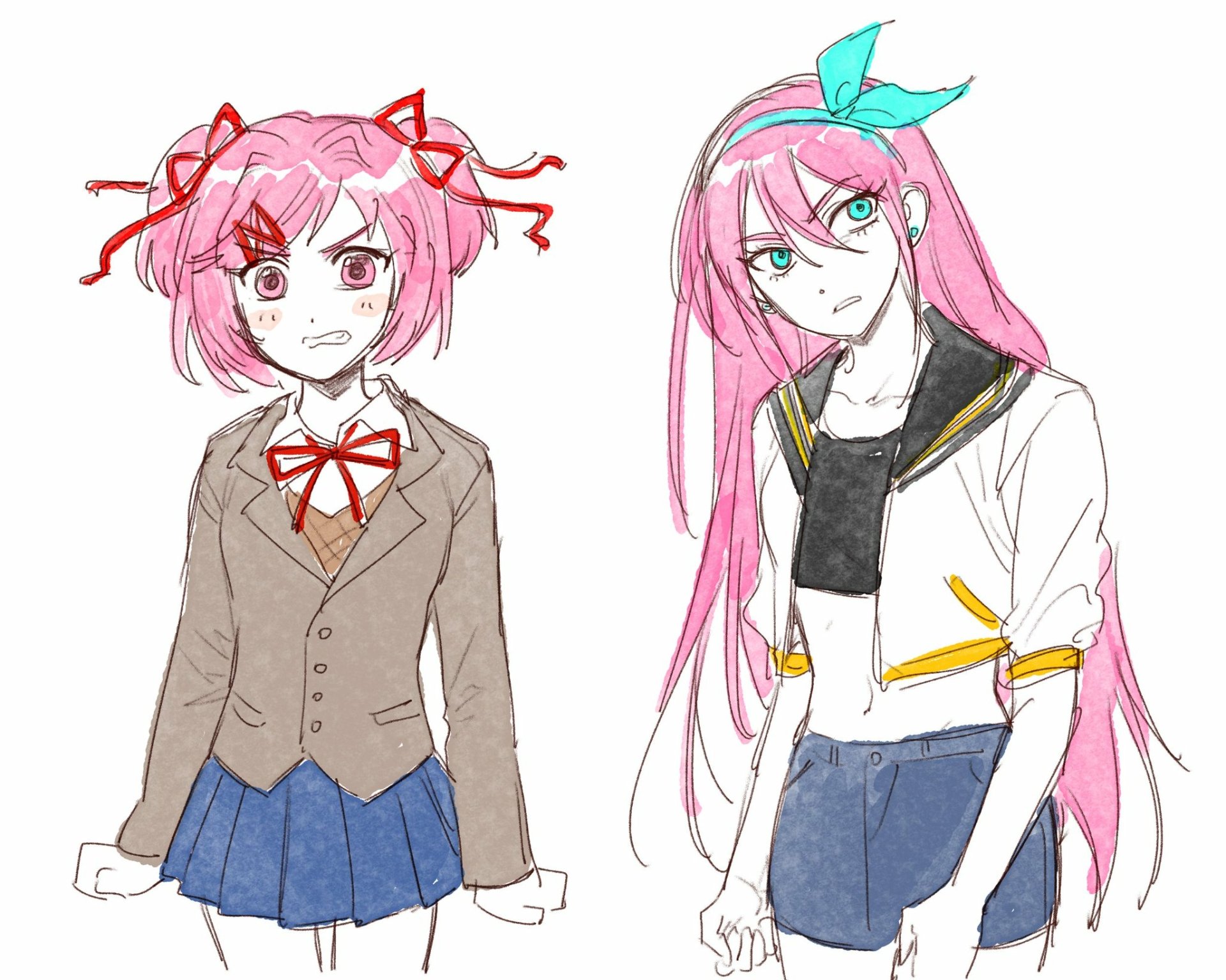 Download Natsuki (Doki Doki Literature Club!) Aubrey (Omori) Video Game Crossover HD Wallpaper by Y0UD1D1T