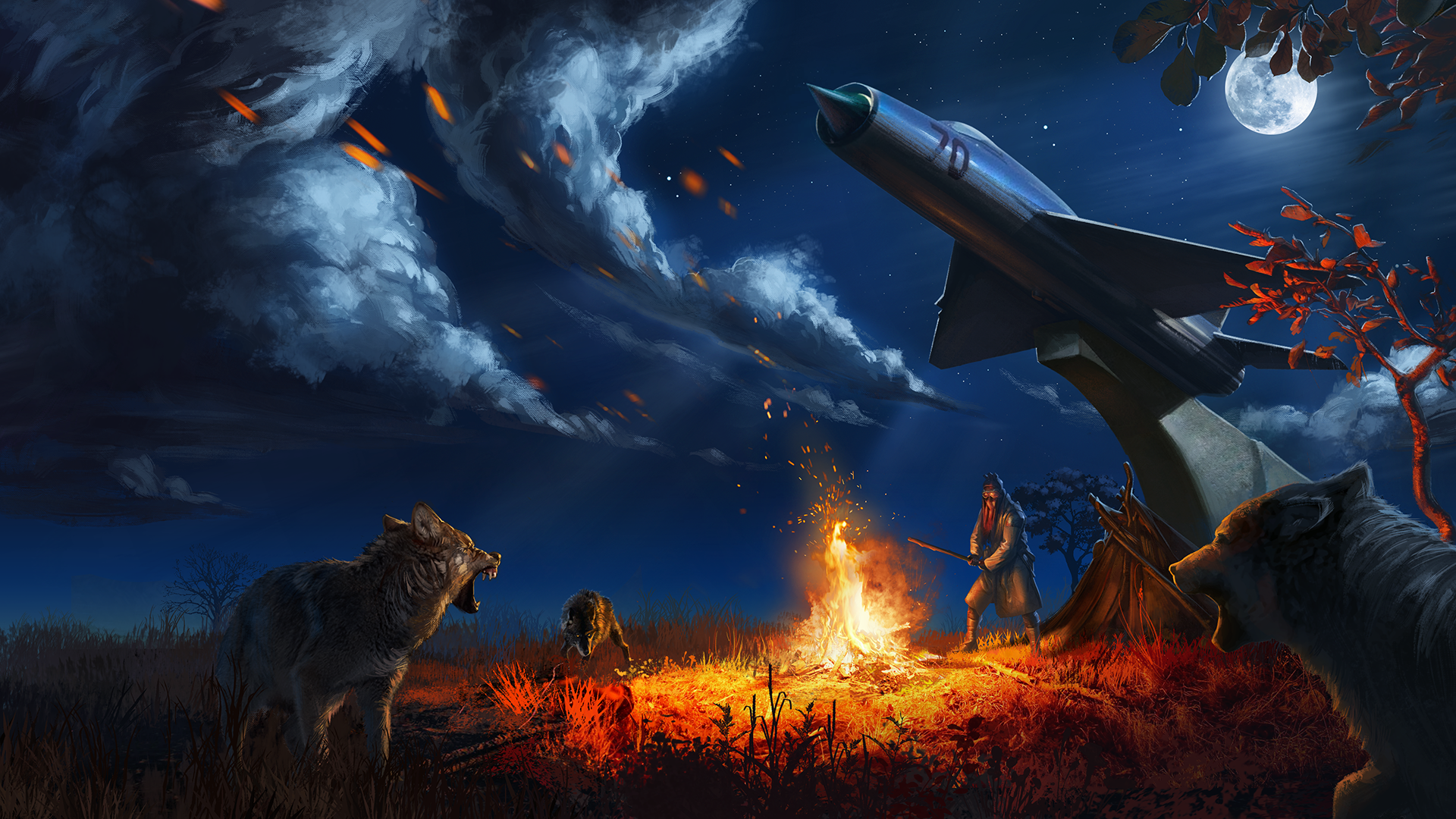 Download Post Apocalyptic Bonfire Camping Fire Wolf Video Game ATOM RPG HD  Wallpaper