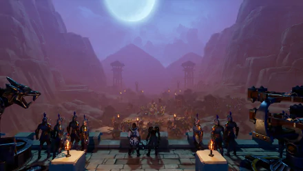 HD wallpaper of Orcs Must Die! 3 game featuring characters and fortress under a moonlit sky.