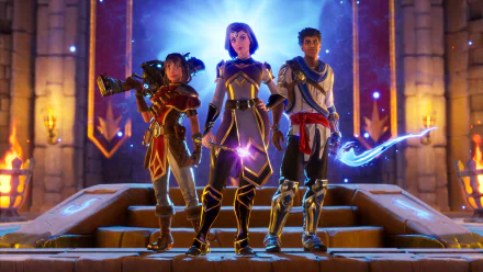 HD Wallpaper of Orcs Must Die! 3 featuring heroic characters armed and ready for battle in a magical fortress setting.