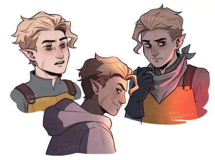 HD PC desktop wallpaper/background featuring three stylized portraits of Hunter from the TV show The Owl House, highlighting pointed ears and varied expressions.