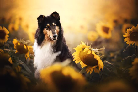 sunflower Animal scottish shepherd HD Desktop Wallpaper | Background Image
