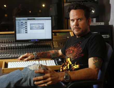 Man in recording studio for HD desktop wallpaper and background.