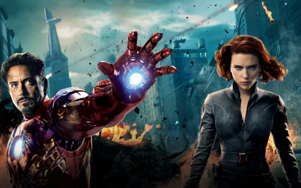 Black Widow Scarlett Johansson Robert Downey Jr. Iron Man movie Avengers HD Desktop Wallpaper | Background Image