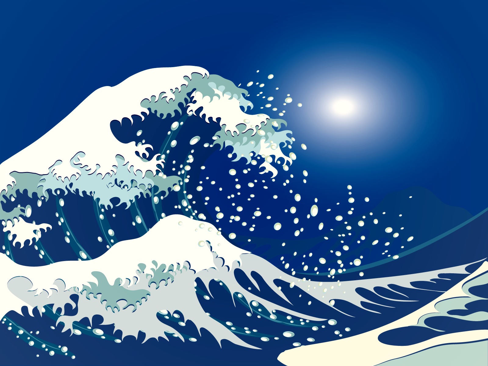 Pacific Waves: A stunning Artistic desktop wallpaper featuring a majestic wave inspired by The Great Wave off Kanagawa.