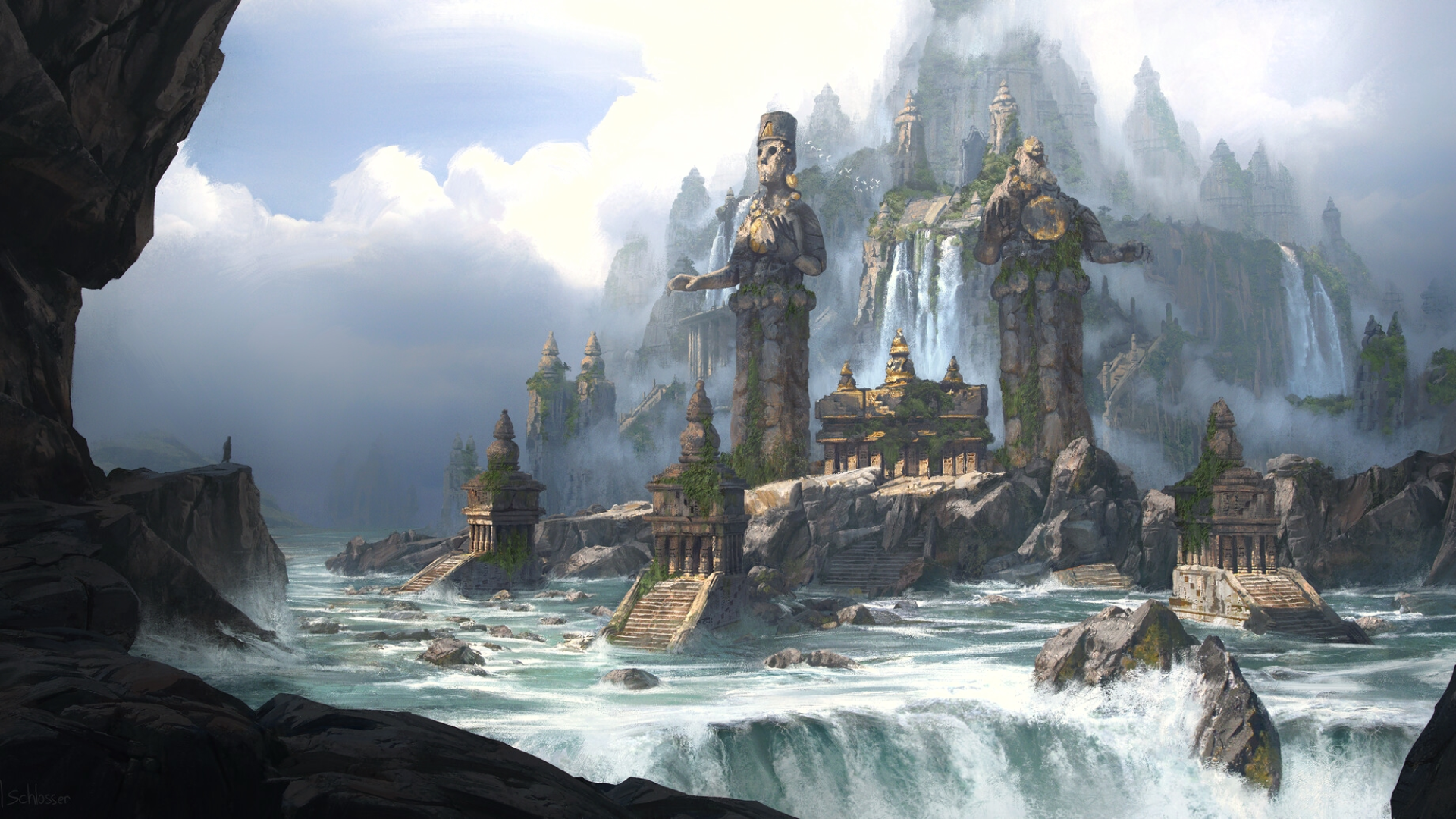 Download Statue Fantasy Temple HD Wallpaper | 1920x1080 | Wallpaper Abyss
