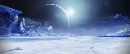 HD PC desktop wallpaper featuring the icy landscape of Europa, a moon of Jupiter, from the video game Destiny 2: Beyond Light.